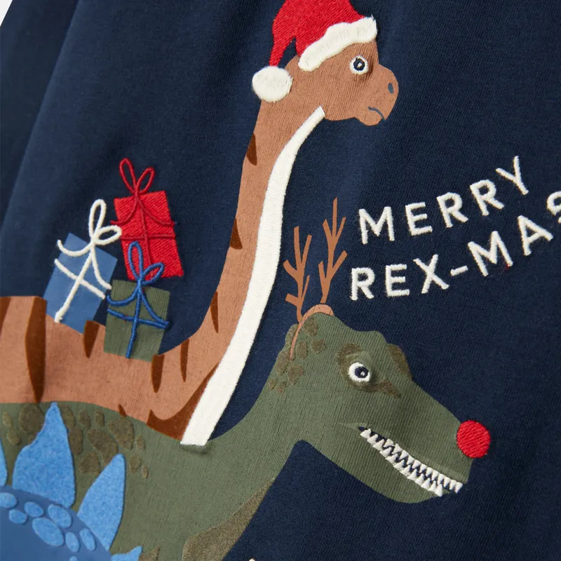 Joules Finlay Festive Long Sleeve Dinosaur Artwork Top - French Navy-2